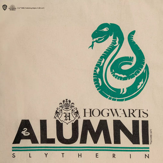 Sac fourre-tout Harry Potter Alumni Serpentard, fait en 100% coton avec dimensions généreuses, idéal pour transporter vos essentiels.