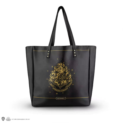Sac cabas Blason de Poudlard - Harry Potter, un accessoire magique en PVC avec un design élégant et le blason doré emblématique de Poudlard.
