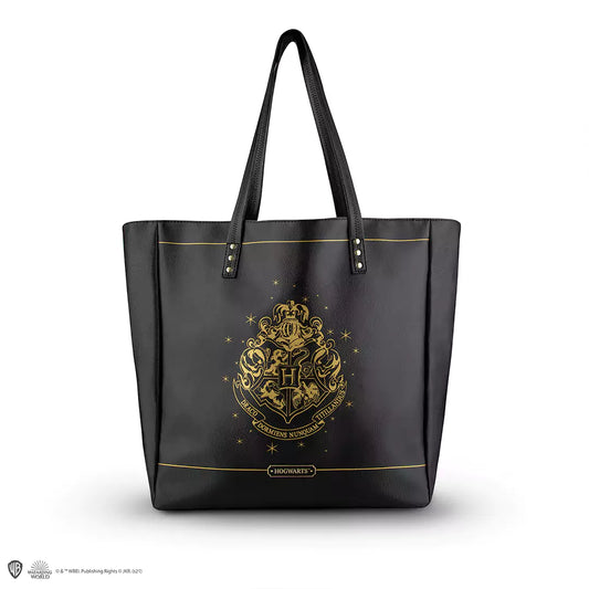 Sac cabas Blason de Poudlard - Harry Potter, un accessoire magique en PVC avec un design élégant et le blason doré emblématique de Poudlard.