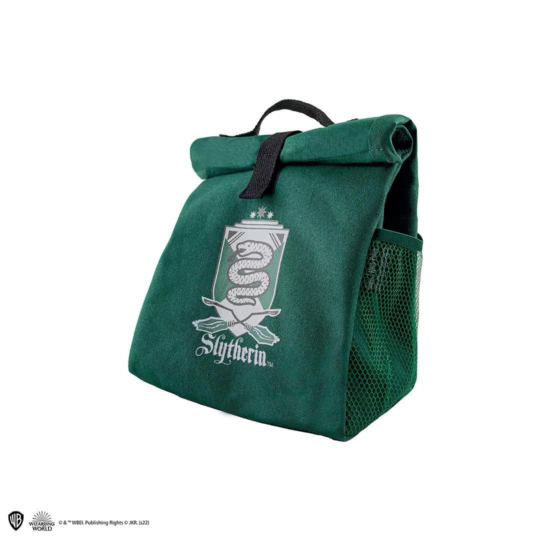 Lunch bag Serpentard - Harry Potter ouvert, révélant son isolation thermique pour garder les aliments frais tout en affichant l'esprit de Poudlard.