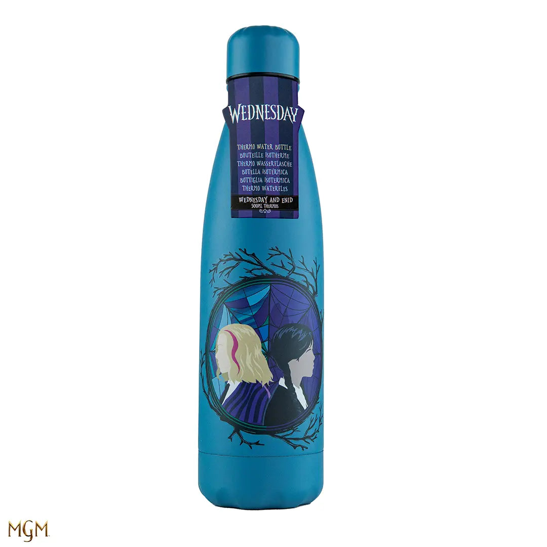 Bouteille isotherme 500ml Wednesday et Enid - Un accessoire au design gothique inspiré de la célèbre série, idéale pour garder vos boissons à bonne température.
