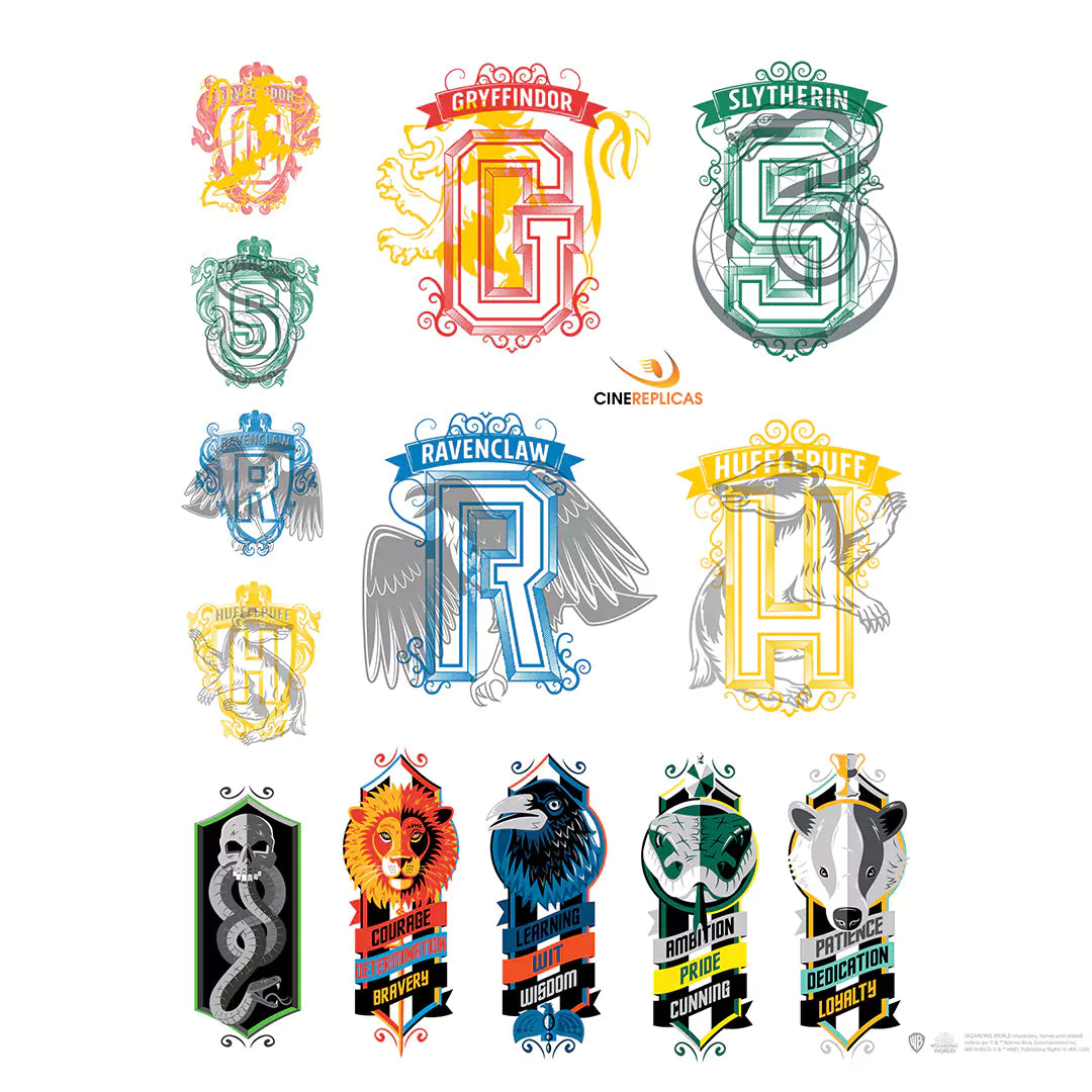 Collez votre passion pour l'univers de Harry Potter avec cet ensemble de 55 stickers, illustrant des symboles de maisons comme Gryffondor et Serpentard.