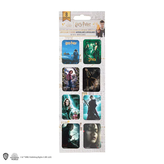 Stickers lenticulaires Harry Potter capturant des personnages emblématiques et créatures fantastiques en 3D, idéale pour personnaliser vos objets avec une touche magique.