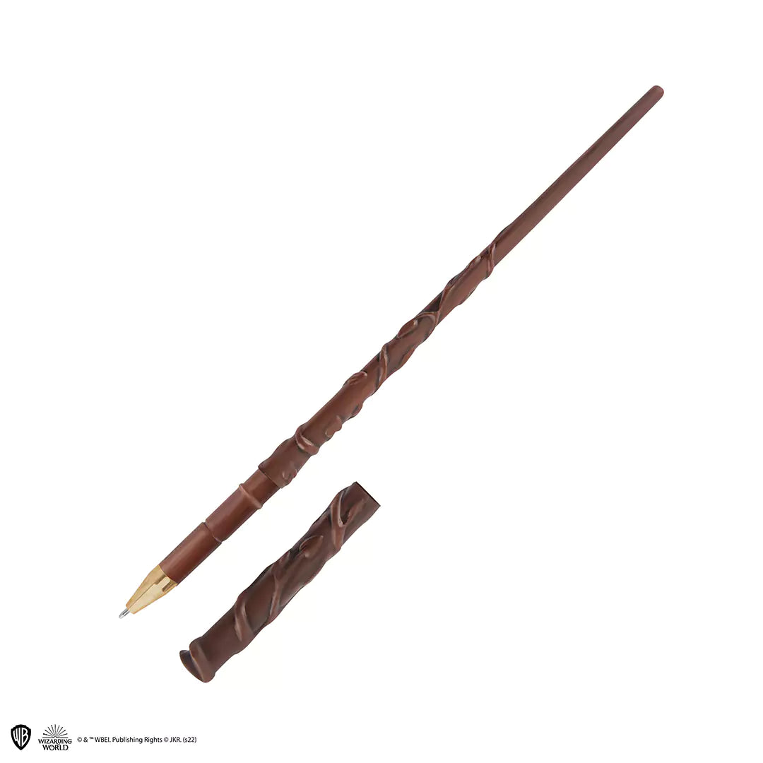 Stylo baguette Hermione Granger et support - Harry Potter : Un stylo en forme de baguette magique avec un support élégant affichant l'écusson de Poudlard. Parfait pour les fans de la saga.