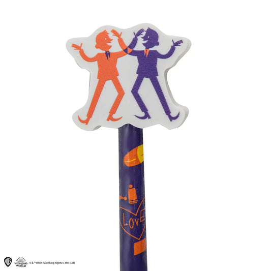 Détails du crayon à papier et de la gomme frères Weasley - Harry Potter, montrant la qualité et le design inspiré de Fred et George.