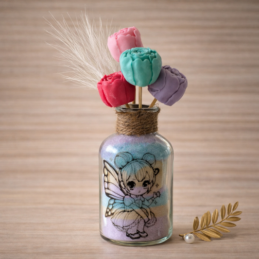 Bouquet Rose & Pivoines Parfumées – Les Étincelles de Noëmie, un élégant bouquet en cire de colza 100% végétale, associant la beauté des roses et des pivoines avec un parfum subtil.