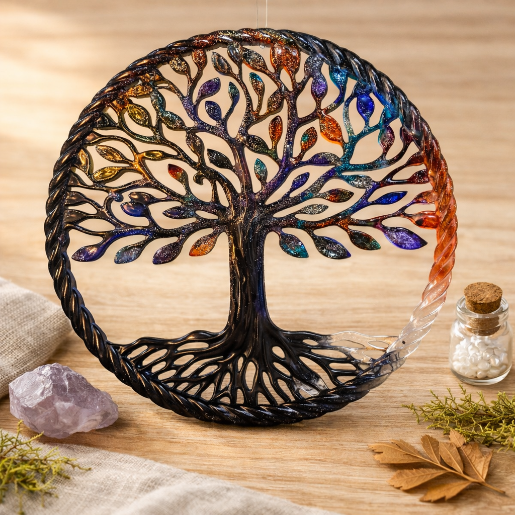 Arbre de vie – résine – lhanisacrea, création artisanale unique symbolisant équilibre et vitalité, parfait pour la décoration intérieure.
