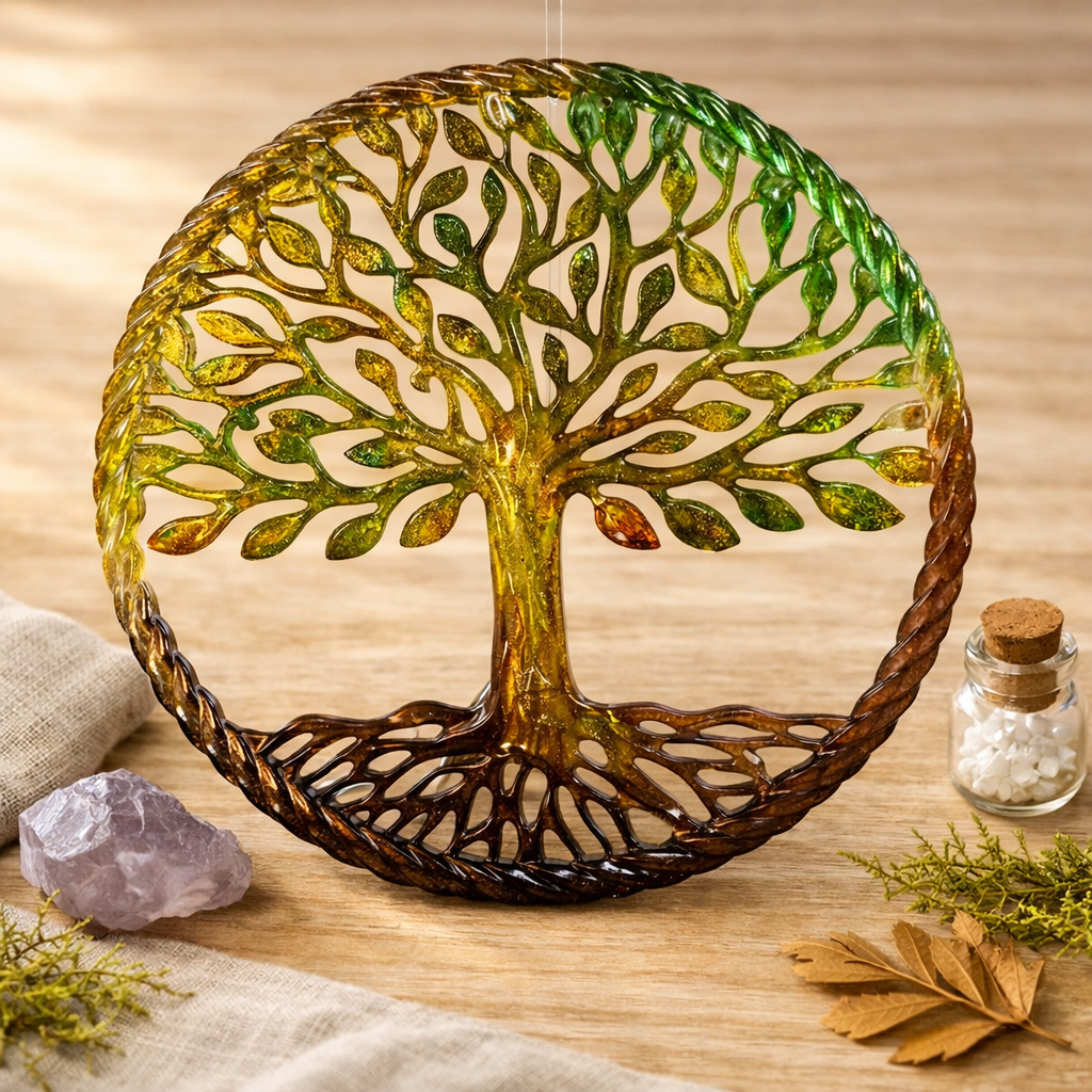 Arbre de vie en résine, une pièce incontournable de LhanisaCréa, ajoutant profondeur et spiritualité à votre décor.