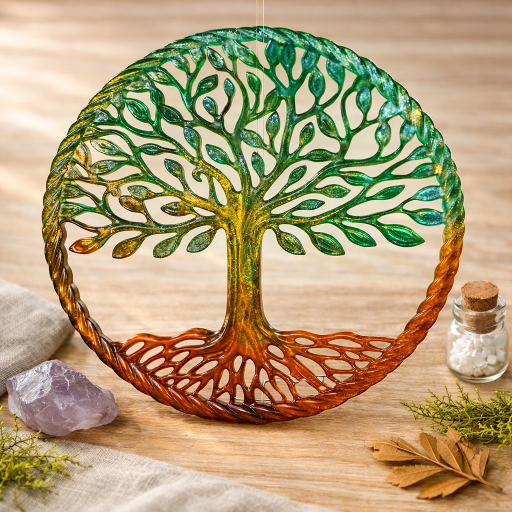 Arbre de vie en résine de LhanisaCréa, un chef-d'œuvre décoratif captivant qui symbolise la connexion et l'harmonie.