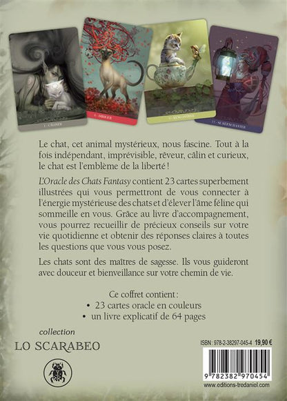 Coffret de L'Oracle des Chats Fantasy, comprenant le jeu et un guide détaillé pour explorer l'intuition et les messages des chats.