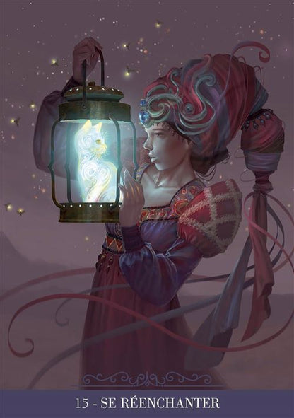 Oracle des Chats Fantasy - Détails des 23 cartes magnifiquement illustrées, plongées dans l'univers pittoresque de la magie féline.
