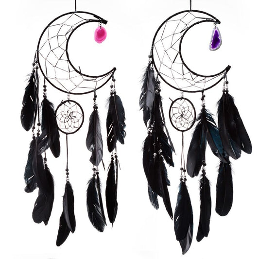 Attrape-rêves - Croissant de Lune noir avec Perles Agate