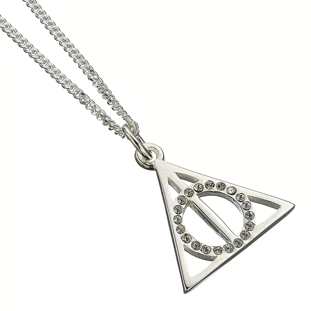 Collier Reliques de la Mort avec cristaux, un bijou élégant en argent 925, inspiré de l'univers Harry Potter, parfait pour les fans de la saga.