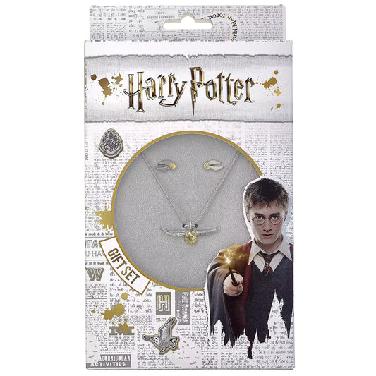 Ensemble de collier et boucles d’oreilles Vif d’or inspiré de Harry Potter, ajoutant une touche magique et élégante à votre tenue.