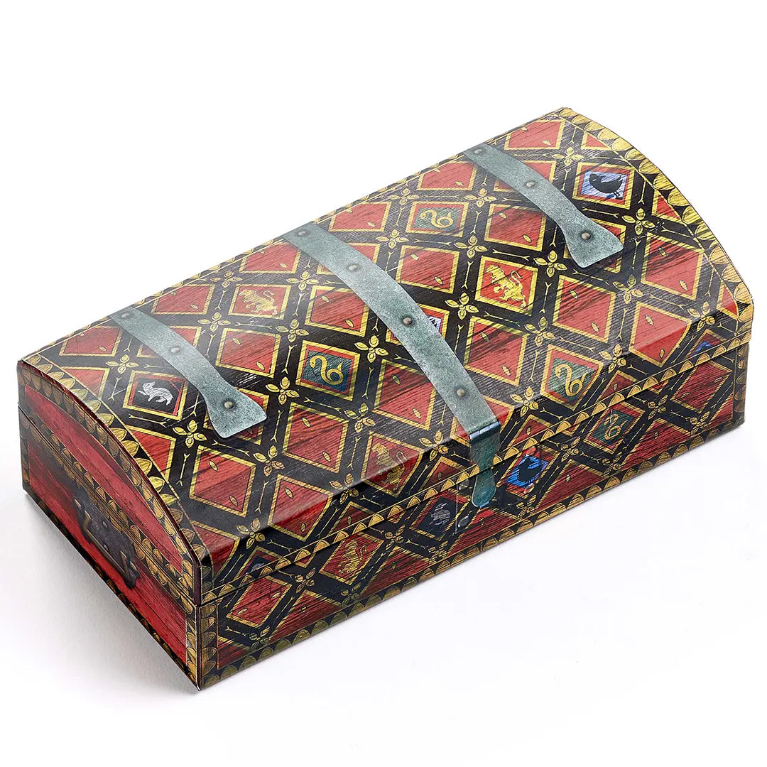 Détails du design de la boîte cadeau boucles d’oreilles et collier Quidditch, parfaite pour une célébration inoubliable.