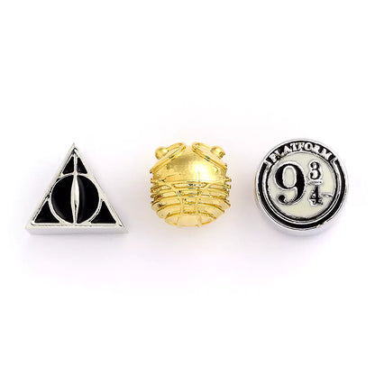 Charm des Reliques de la mort en argent - Set de charms Reliques de la mort, vif d'or et plateforme 9¾ - Harry Potter, idéal pour les fans de la saga.