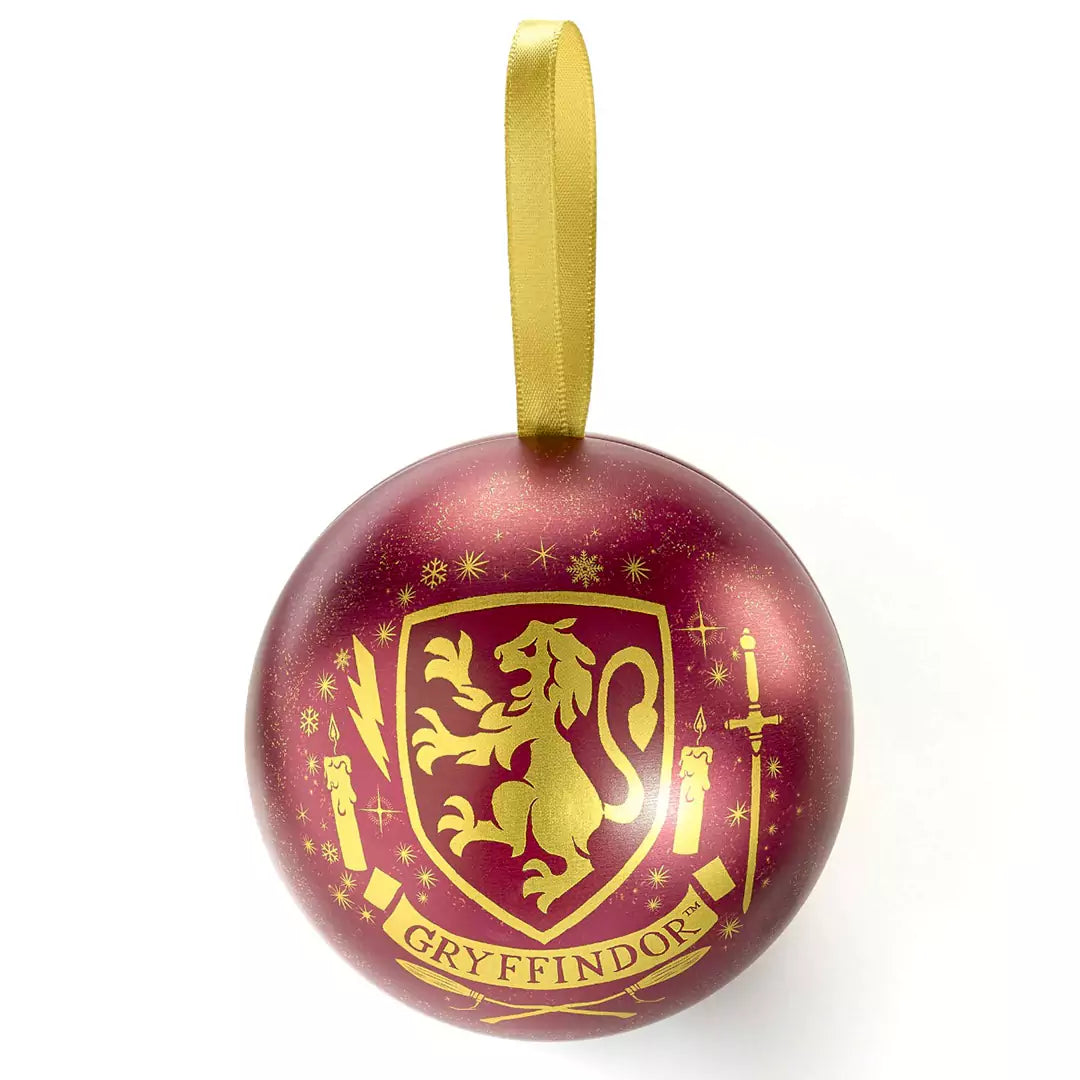 Boule de Noël Gryffondor et Collier - Harry Potter en vue rapprochée, mettant en avant les détails du design inspirés de la maison Gryffondor.