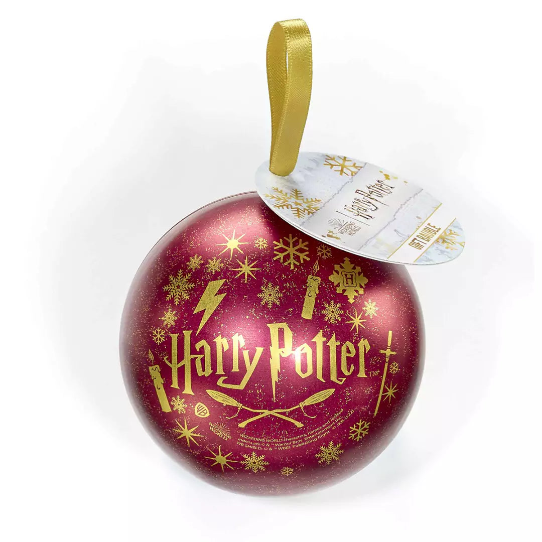 Détails élégants de la Boule de Noël Gryffondor et Collier - Harry Potter, incluant le design rouge vibrant et le lion doré, idéal pour ajouter une touche de magie à vos fêtes.