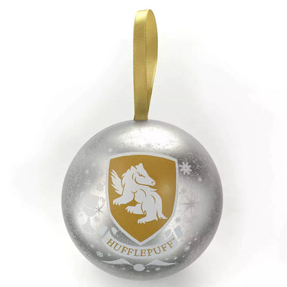 Boule de Noël Poufsouffle et Collier - Harry Potter : Une boule de Noël décorée avec des symboles de la maison Poufsouffle pour un Noël magique.