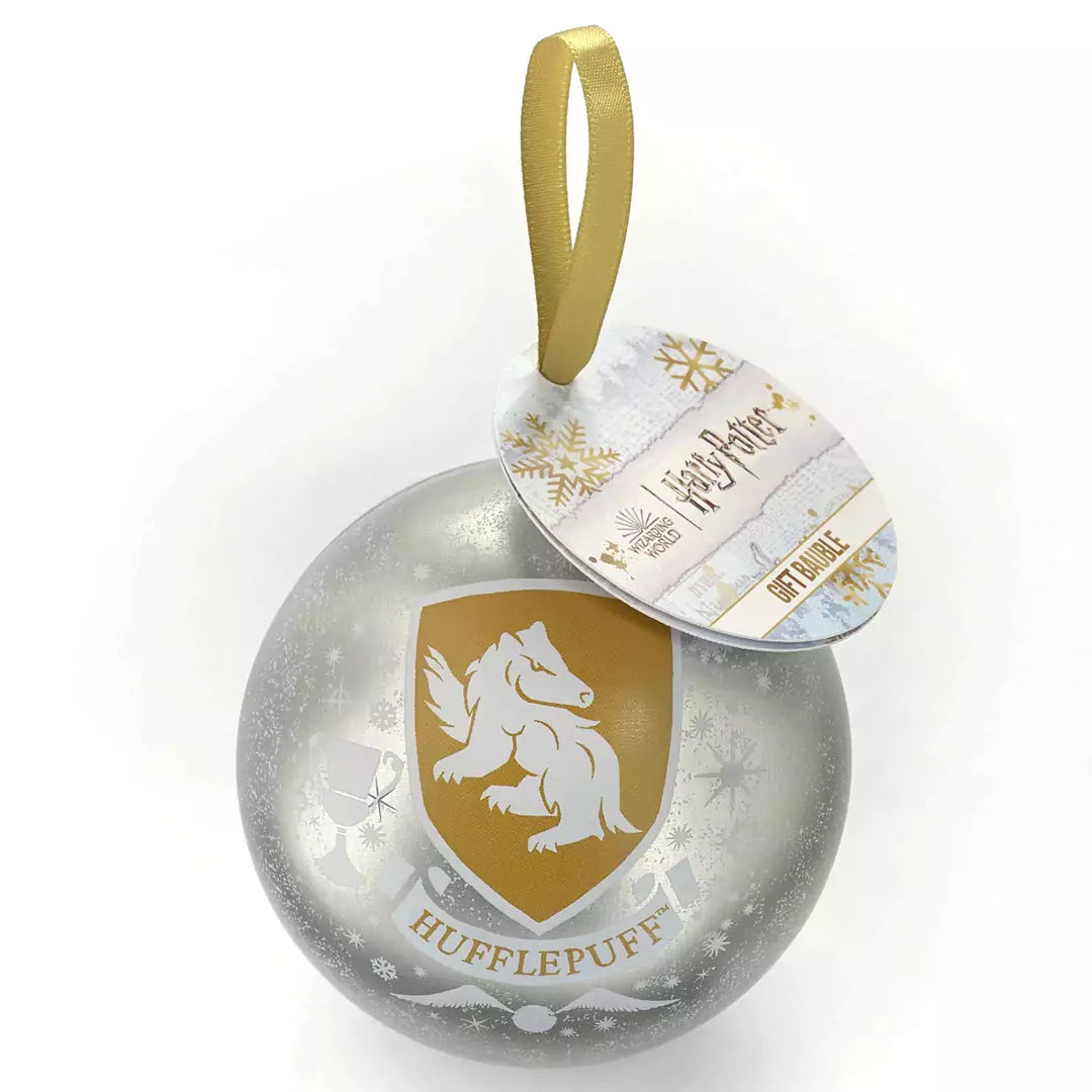 Boule de Noël Poufsouffle et Collier - Harry Potter : Décoration de Noël captivante représentant l'emblème de la maison Poufsouffle, idéale pour les fans de la saga.