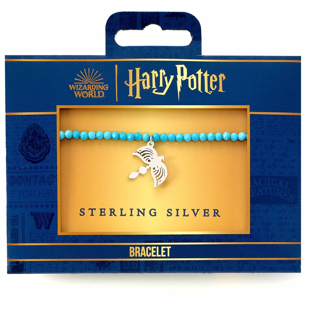Détail du Bracelet Charm à perles bleues Diadème de Serdaigle - Bijou en argent 925, symbole de sagesse et créativité de l'univers Harry Potter.