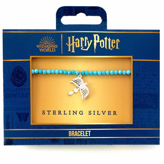 Détail du Bracelet Charm à perles bleues Diadème de Serdaigle - Bijou en argent 925, symbole de sagesse et créativité de l'univers Harry Potter.