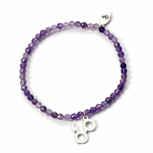 Bracelet Charm à perles violettes Lunettes et Éclair - Argent 925 - Harry Potter, mettant en avant les perles violettes éclatantes et les symboles emblématiques des lunettes et de l’éclair.