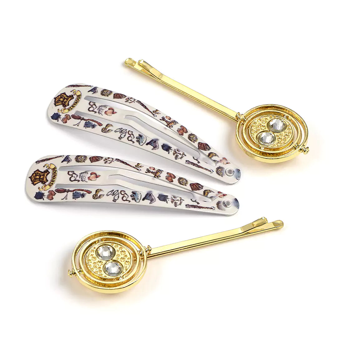 Ensemble de barrettes Retourneur de temps, featuring two elegant hair clips inspired by the magical accessory of Hermione Granger, perfect for Harry Potter fans.