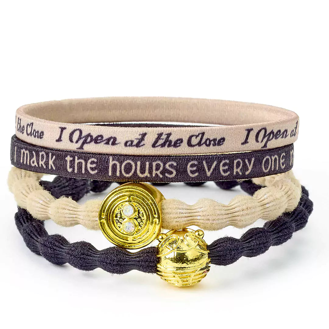 Élastiques à cheveux Retourneur de temps et Vif d'or, un ensemble unique inspiré par Harry Potter, parfait pour ajouter une touche de magie à votre coiffure.