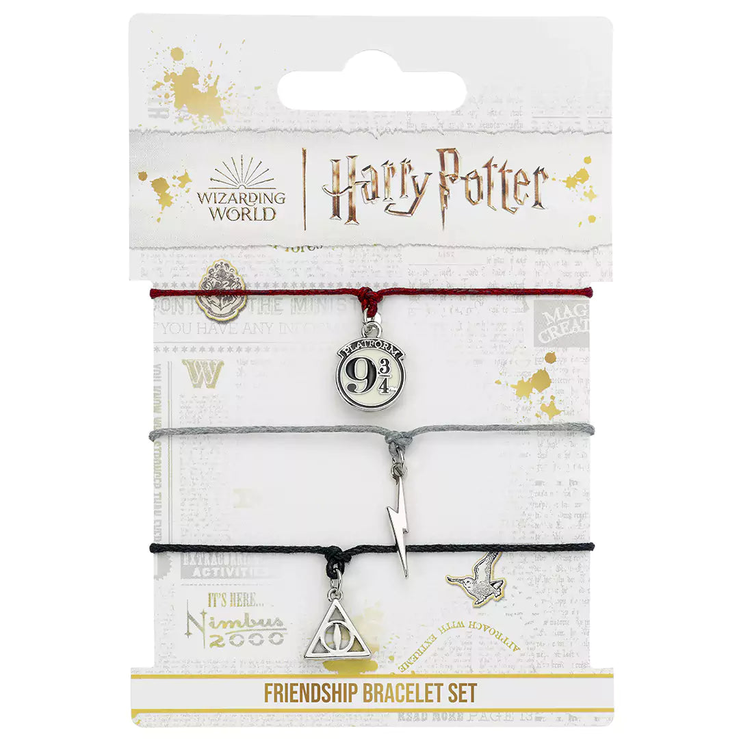 Bracelet d'amitié Harry Potter gris avec charme en forme d'éclair argenté - Lot de 3 bracelets d'amitié - Argentés - Harry Potter.