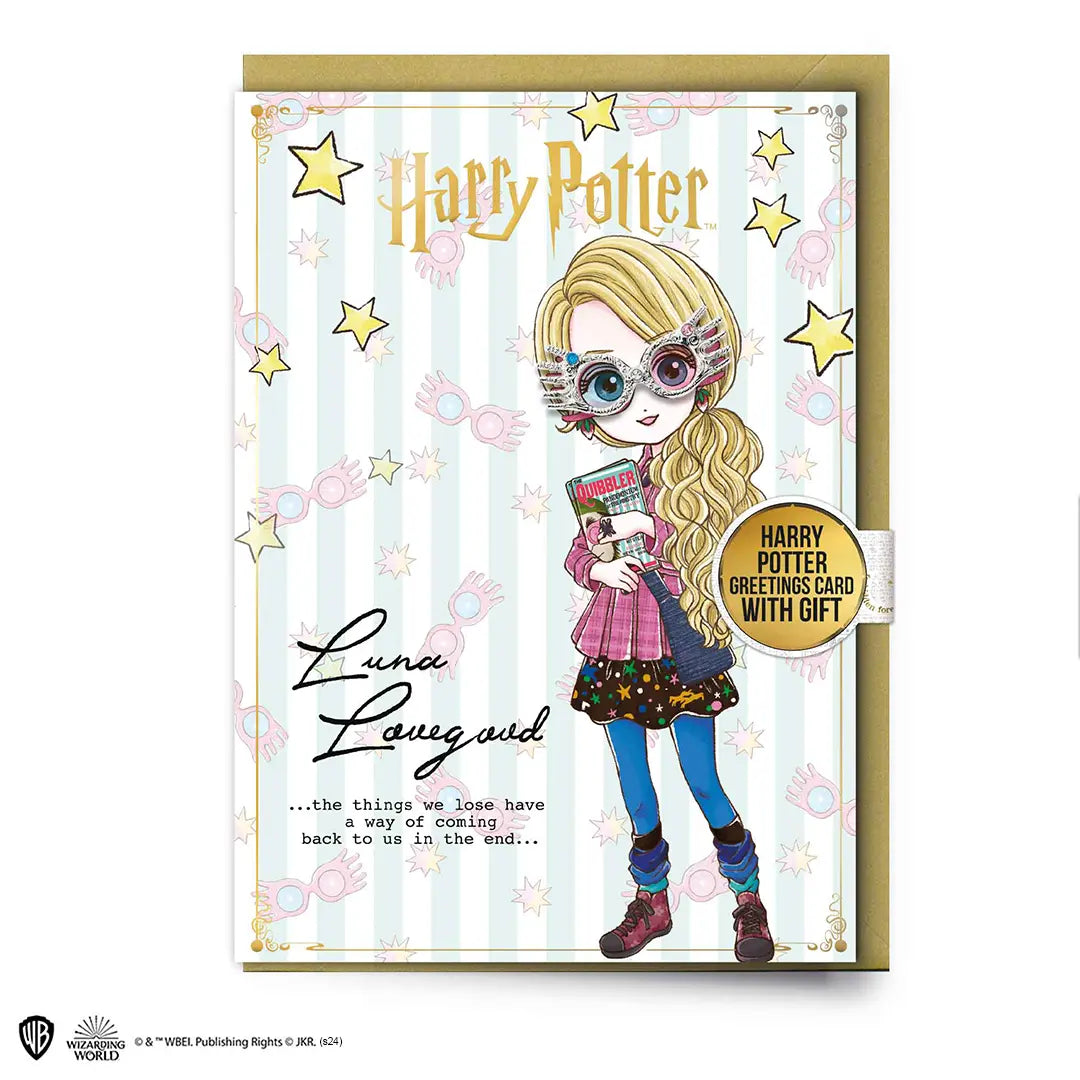 Carte de vœux Luna Lovegood avec Pin’s - Harry Potter, featuring magical design and unique pin for fans.