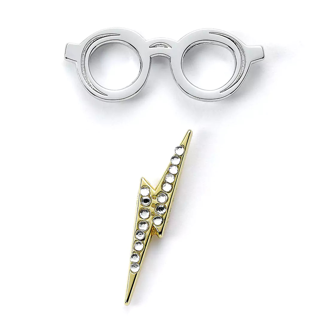 Badge pin’s lunettes et éclair - Harry Potter, un accessoire emblématique en plaqué or et argent qui évoque la magie de la saga.