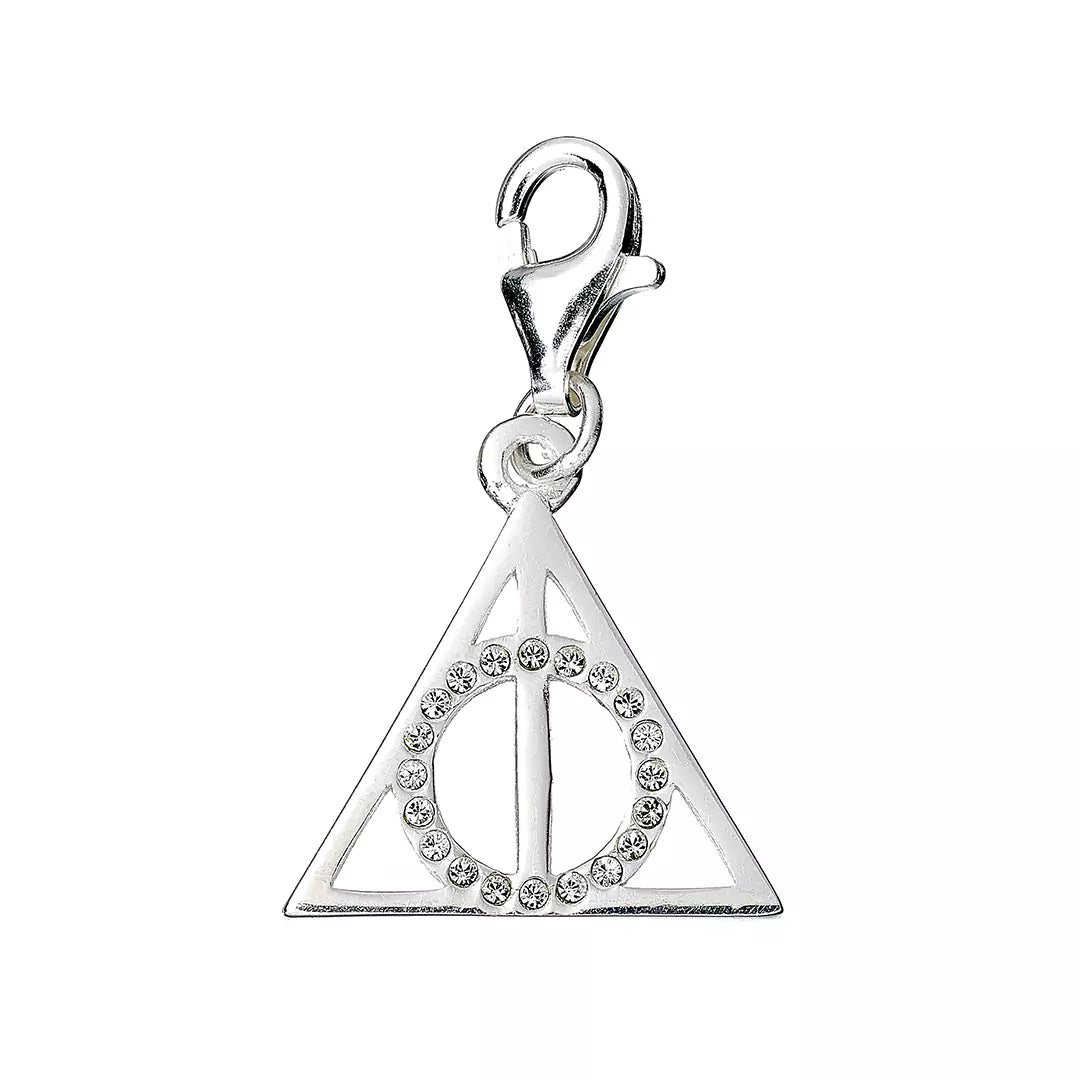 Charm à clip Reliques de la mort avec cristaux brillants, un bijou en argent 925ème inspiré par l'univers d'Harry Potter.