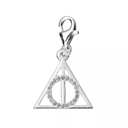 Charm à clip Reliques de la mort avec cristaux brillants, un bijou en argent 925ème inspiré par l'univers d'Harry Potter.