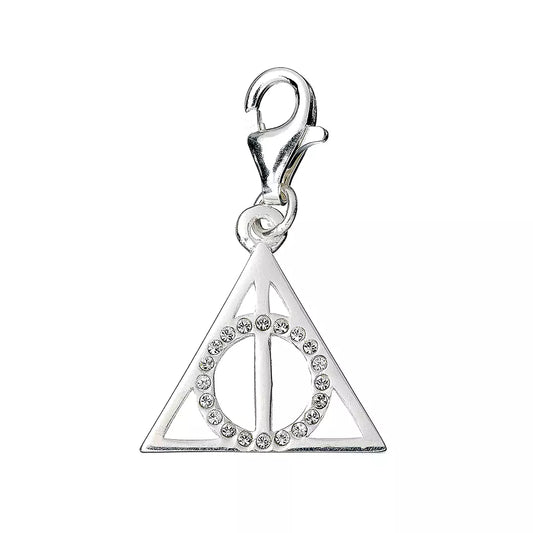 Charm à clip Reliques de la mort avec cristaux brillants, un bijou en argent 925ème inspiré par l'univers d'Harry Potter.