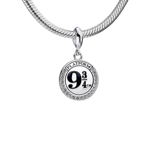 Charm à clip Plateforme 9 3/4 en argent 925ème orné de cristaux étincelants - Un bijou emblématique de l'univers Harry Potter.