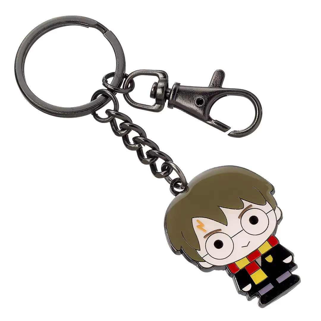 Porte-clés Harry Potter en plaqué argent, design chibi, ajoutant une touche magique à vos clés ou sac, parfait pour les fans de la saga.