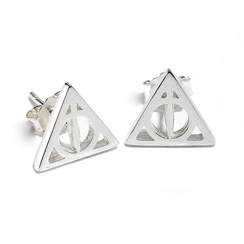 Clous d’oreilles en argent 925ème Reliques de la mort, bijoux élégants inspirés de l'univers magique d'Harry Potter, parfaits pour les fans.