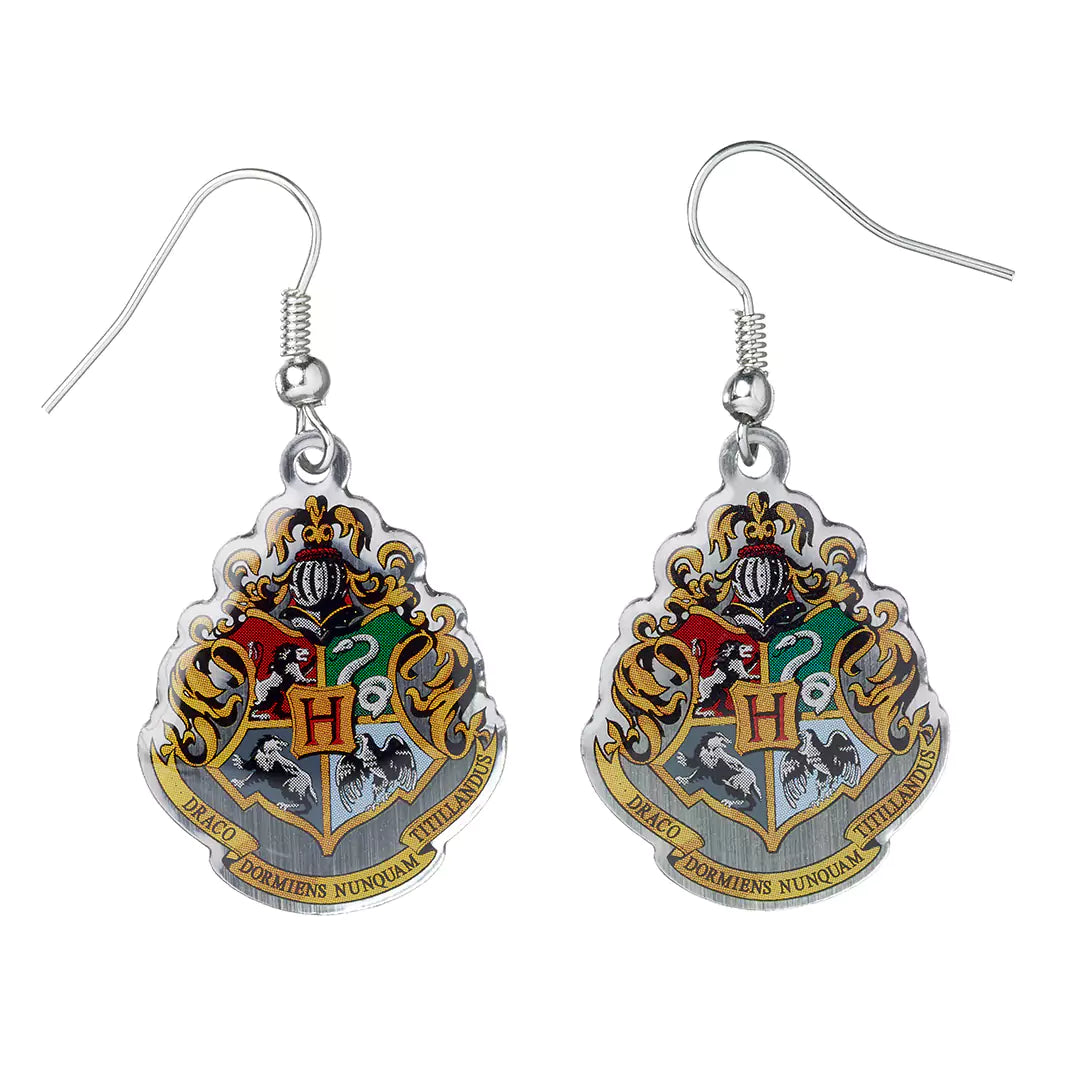 Boucles d’oreilles Armoirie de Poudlard, bijou élégant inspiré par l'univers magique de Harry Potter, illustrant le blason emblématique de Poudlard avec une finition brillante en alliage de zinc.
