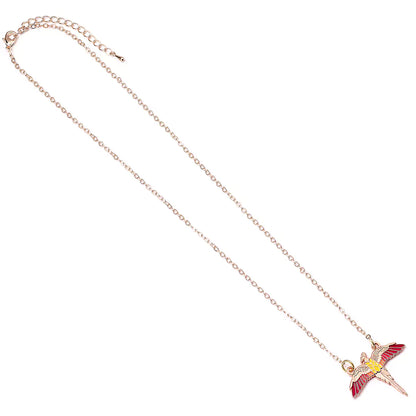 Collier Fumseck plaqué or rose de Harry Potter, un bijou enchanteur inspiré du phénix, représentant la magie et l'élégance.