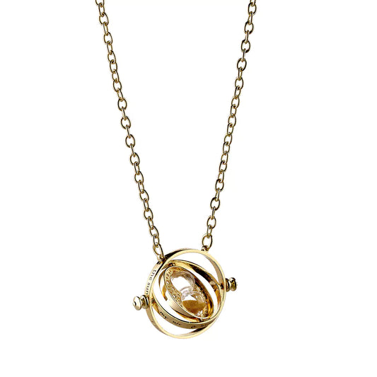 Collier Retourneur de Temps Tournant 30 mm en plaqué or, élégant et mystérieux, mettant en avant le pendentif en forme de Retourneur de Temps.