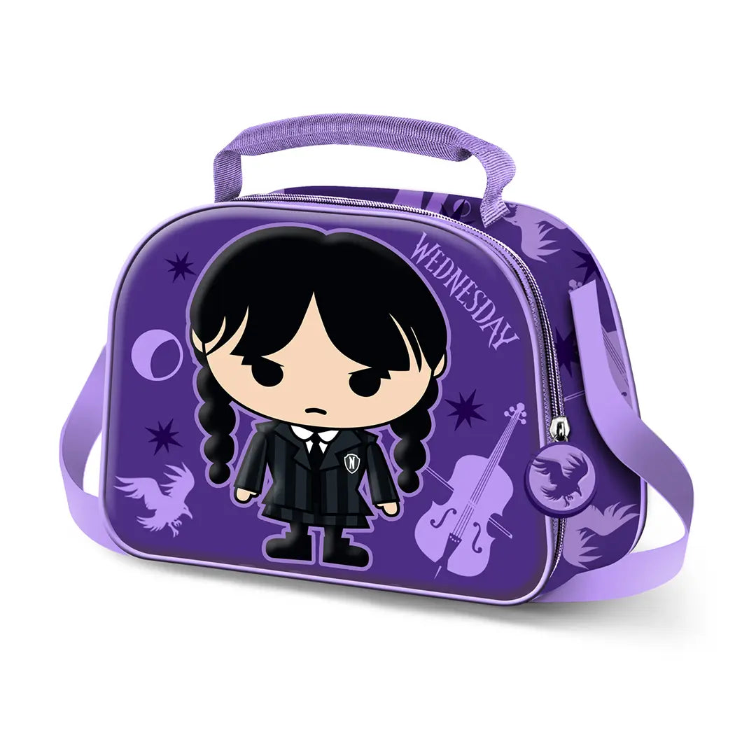 Lunch Bag 3D Wednesday chibi - Un sac à lunch fascinant et unique, inspiré du personnage emblématique de la série Wednesday, parfait pour les fans.