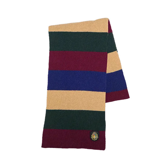 Écharpe Poudlard - Harry Potter, un accessoire en laine d’agneau, aux couleurs emblématiques de Gryffondor, Serpentard, Poufsouffle ou Serdaigle, parfait pour les fans de la saga magique.