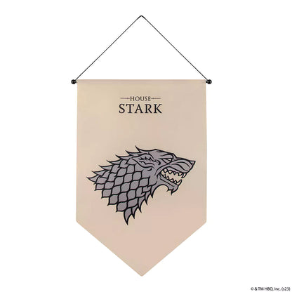 Bannière blason Stark - Game of Thrones, un symbole emblématique de loyauté et d'aventure dans l'univers fantastique de Westeros.