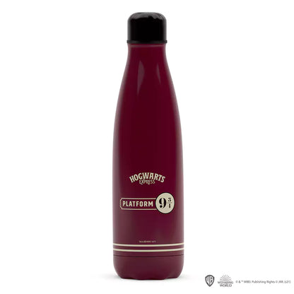 Vue rapprochée de la bouteille isotherme 500ml - Voie 9 3/4 - Harry Potter en acier inoxydable, idéale pour garder les boissons à la température souhaitée.