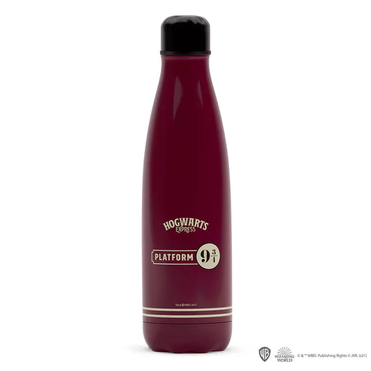 Vue rapprochée de la bouteille isotherme 500ml - Voie 9 3/4 - Harry Potter en acier inoxydable, idéale pour garder les boissons à la température souhaitée.