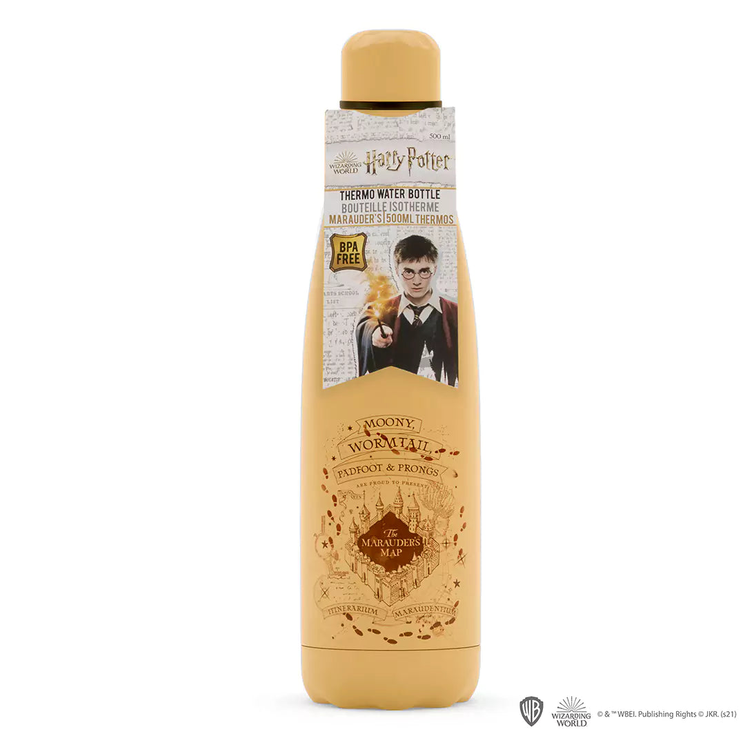 Bouteille isotherme 500ml - Carte du Maraudeur - Harry Potter, design élégant en acier inoxydable gardant vos boissons fraîches, parfaite pour les fans du monde magique.