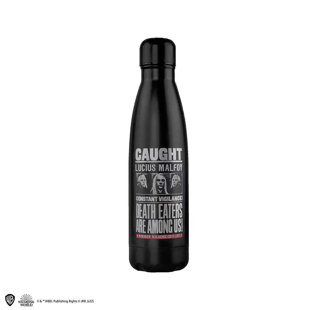 Bouteille isotherme 500ml - Lucius Wanted - Harry Potter avec un design éblouissant illustrant l'affiche ''Caught, Death Eaters are among us !'' pour les fans de la saga.
