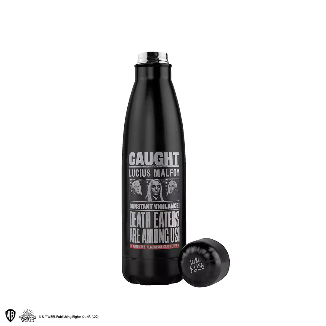 Bouteille isotherme 500ml - Lucius Wanted - Harry Potter avec design emblématique ''Caught, Death Eaters are among us !'' et construction en acier inoxydable.