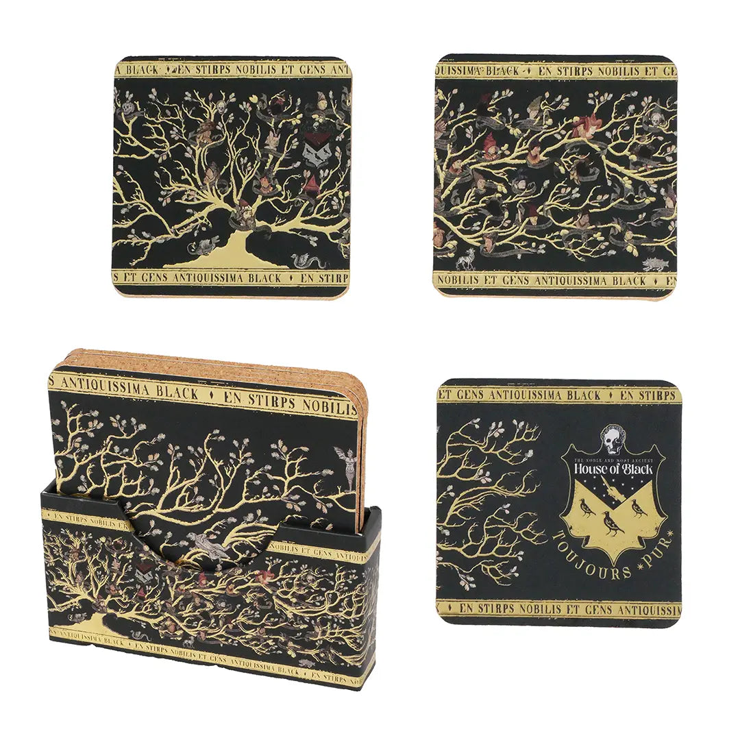 Lot de 4 sous-verres Famille Black - Harry Potter, inspirés de la tapisserie emblématique, ajoutant élégance et mystère à votre décoration.